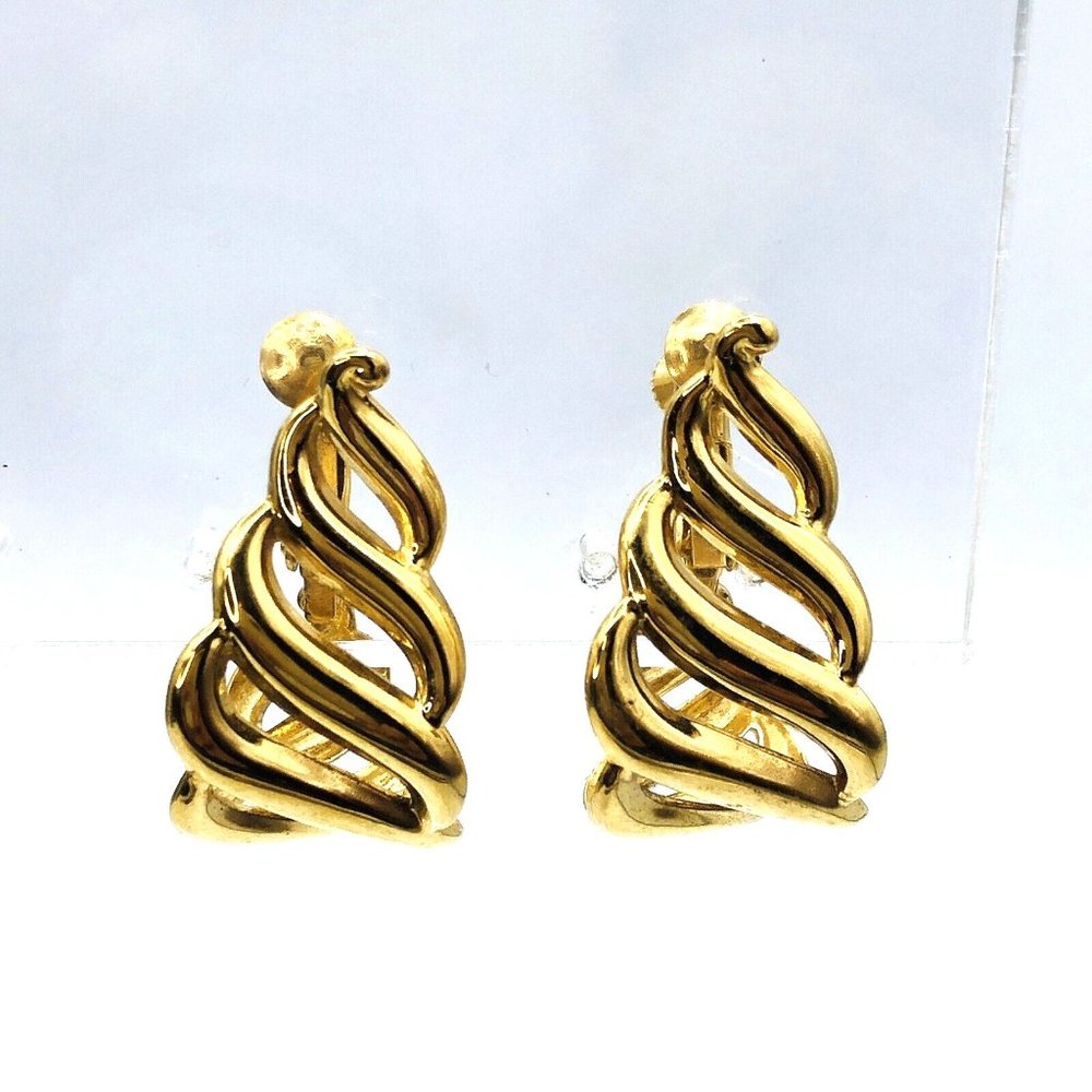 Vintage NAPIER Hoop Earrings Chunky  Goldtone Swirl Screwback Earrings